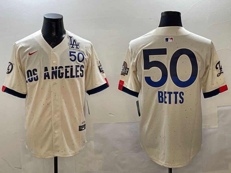 Men Los Angeles Dodgers #50 Betts Cream Fashion city 2025 Nike MLB Jersey style 3